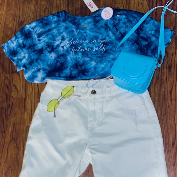 Justice Pants - white destructed girlfriend bermuda shorts